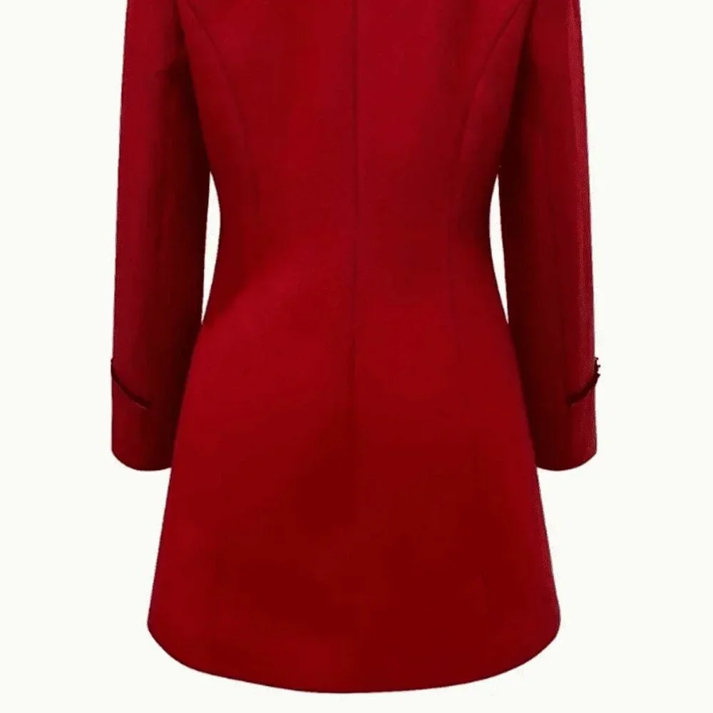 Red Elegant Women's Double-Breasted Lapel Coat - Picture 3 of 6